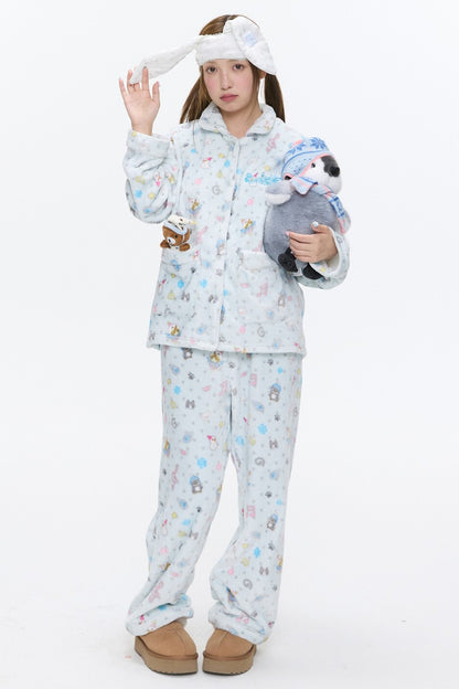 Octopus Print Flannel Pajama Set