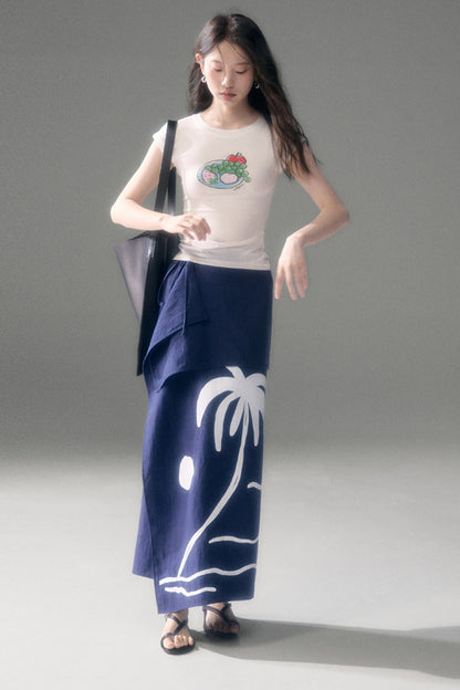 Palm Sunset Print Skirt