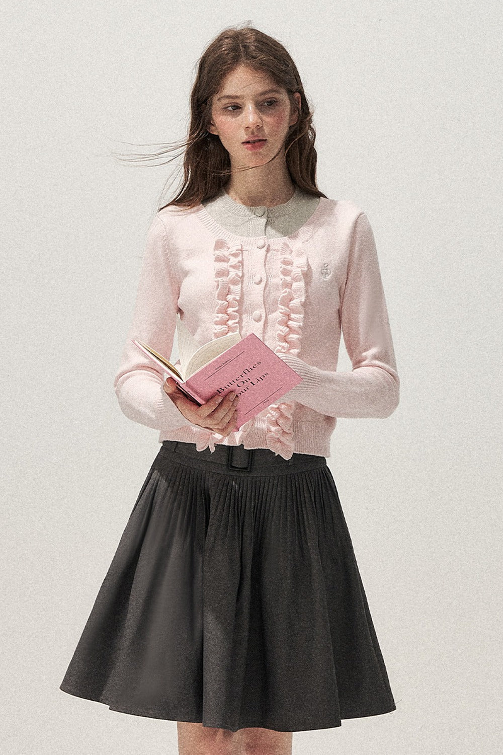 Gray Pleated Ballet Umbrella Skirt