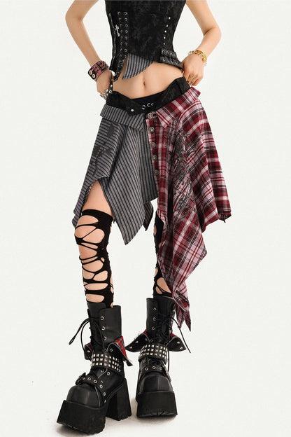 Irregular Plaid Patchwork Skirt