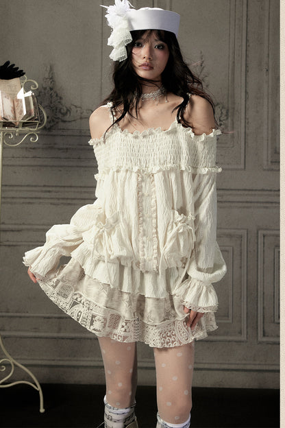 Beige Lace Off-Shoulder Dress