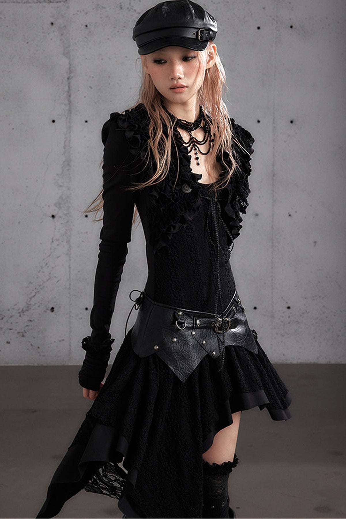 Punk Print Layered-Look Ruffle Irregular Dress