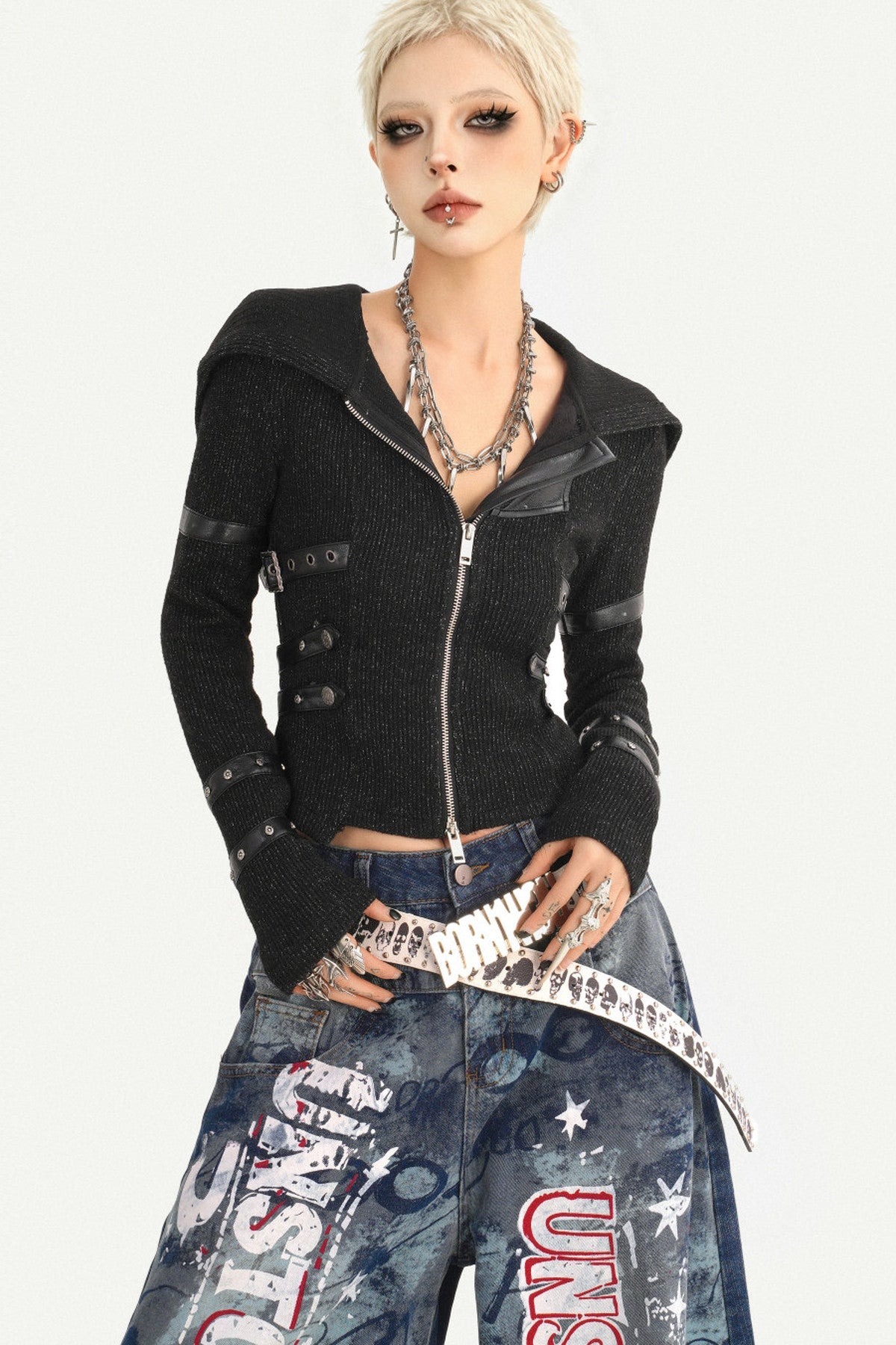 Black Hooded Zip-Up Sweatshirt