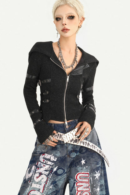 Black Hooded Zip-Up Sweatshirt