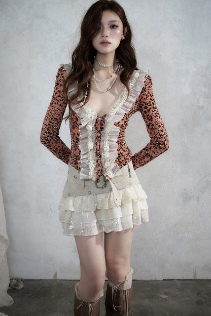 Retro Sequin Leopard Skirt