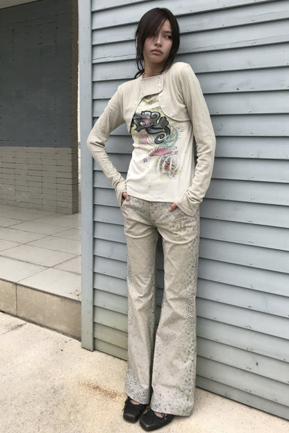 Leopard Floral Print Flared Pants