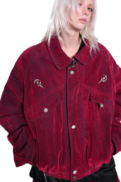 Red Ray Structure Velvet Jacket