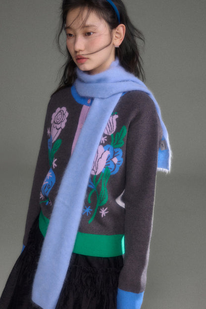 Nightingale Rose Bird Jacquard Knit Cardigan Vest and Skirt Set-Up