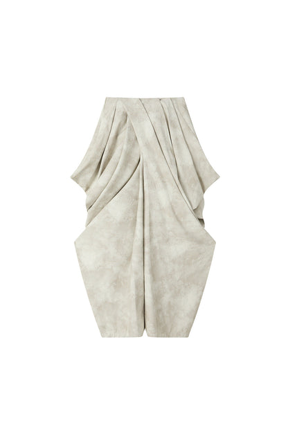 Beige Asymmetrical Stacked Long Pants