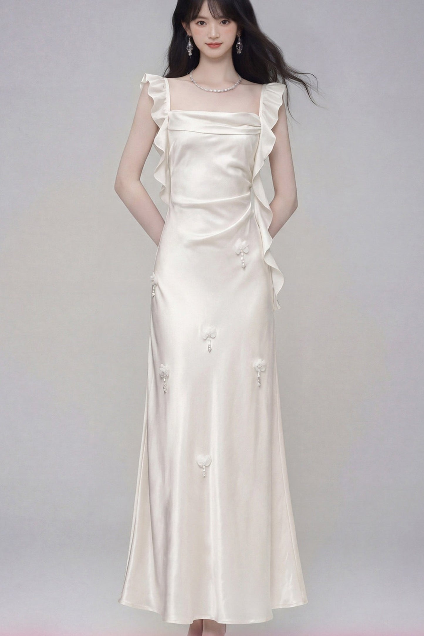Gardenia White Satin Dress