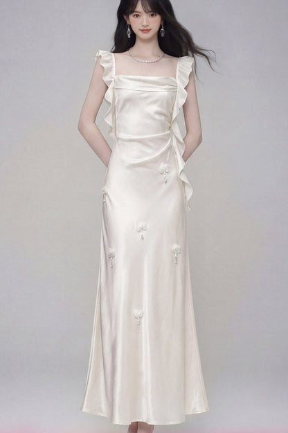 Gardenia White Satin Dress