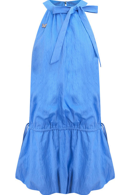 Blue Halter Bow Sleeveless Dress