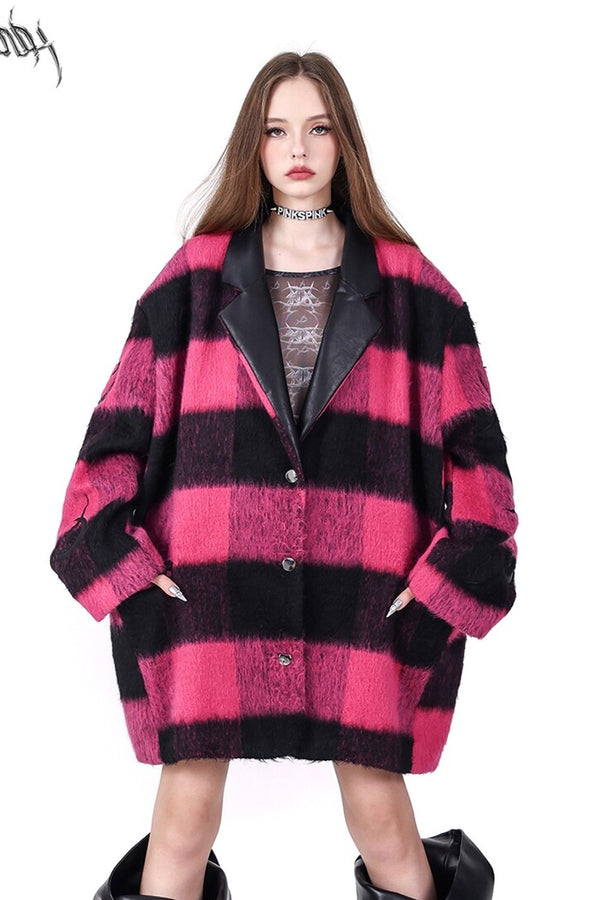 Black Pink Plaid Oversized Blazer