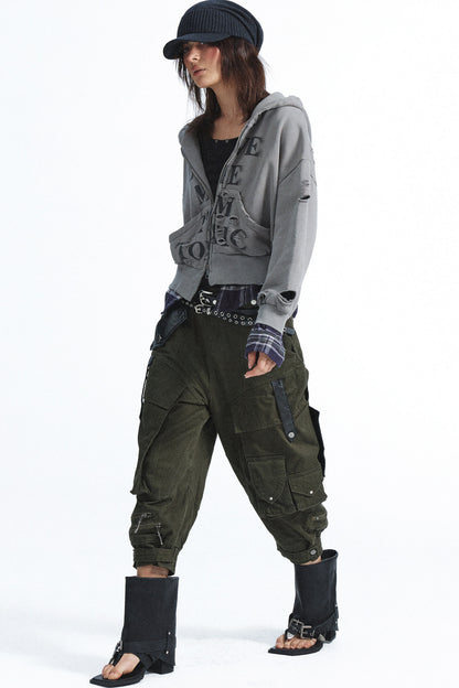Multi-Pocket Contrast Stitching Cuffed Cargo Pants