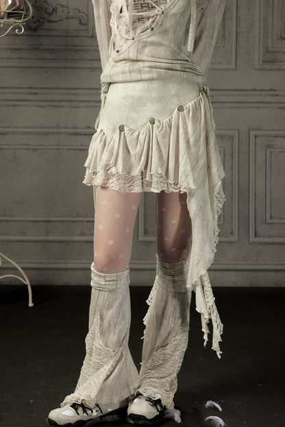 Asymmetrical Button Lace Train Skirt