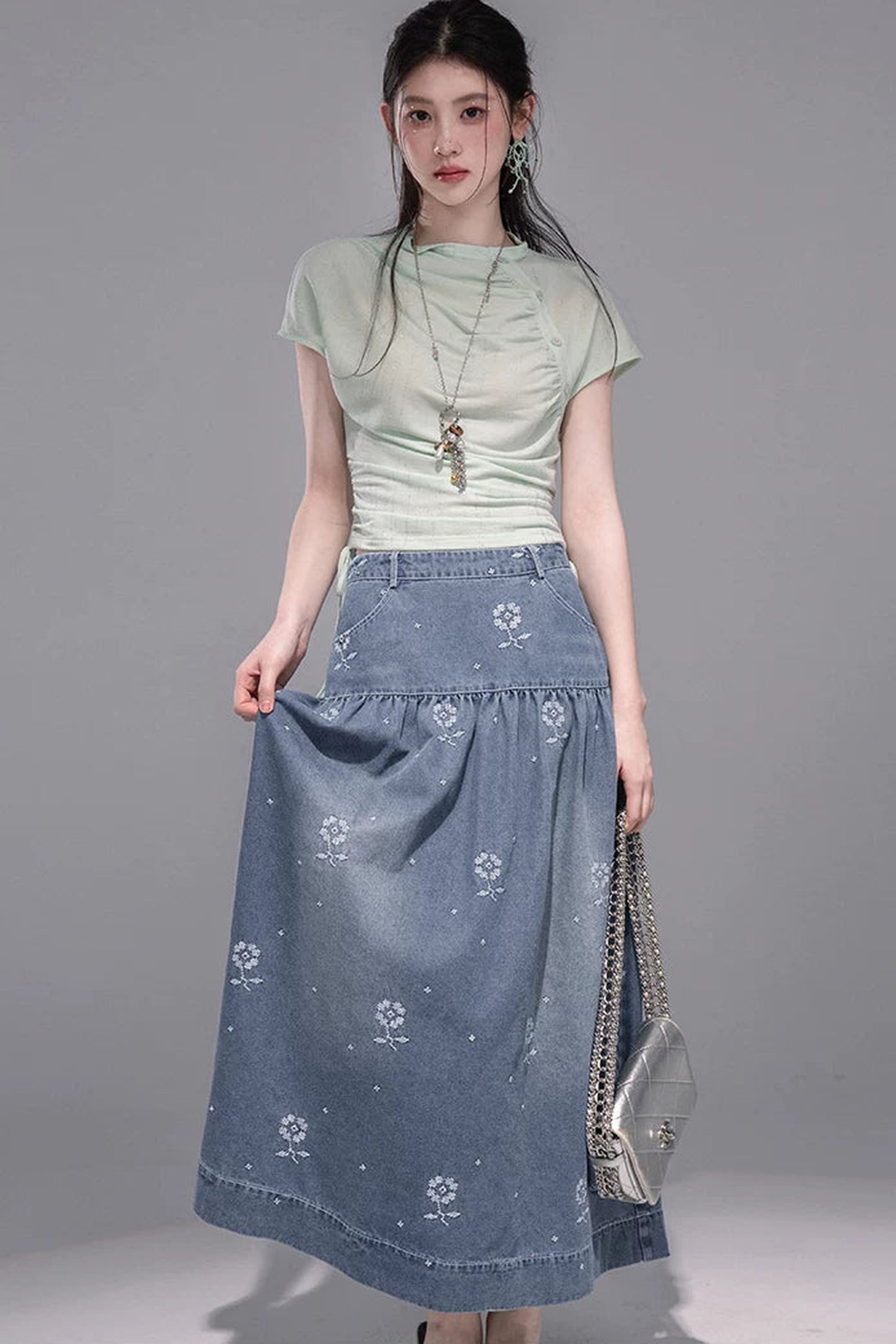 Ultra-Slimming Pleated Short-Sleeve T-Shirt