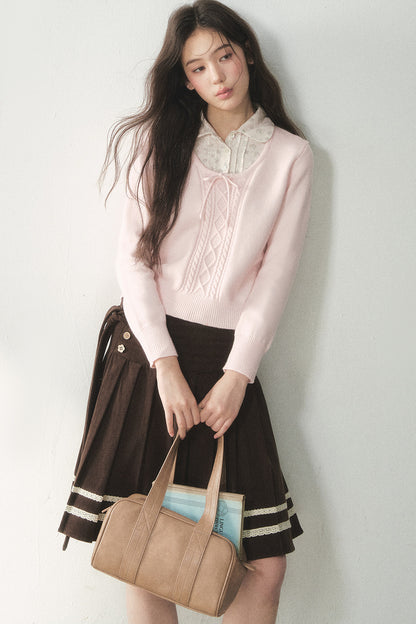 Floral Collar Tie Sweater