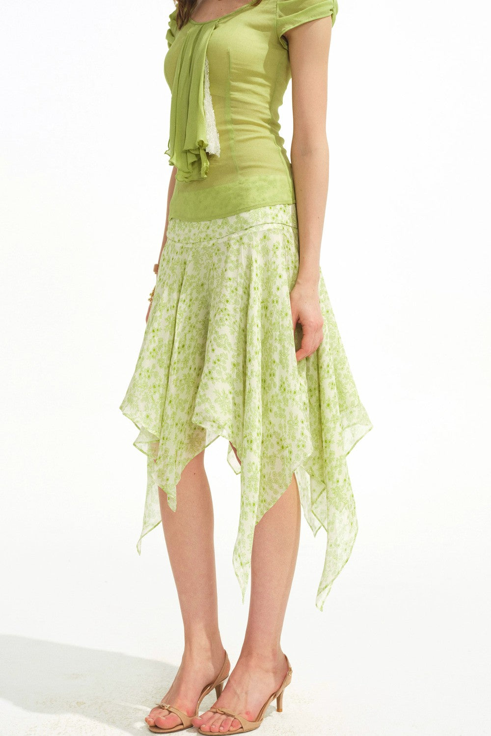 Retro Floral Ruffle Top Skirt Set-Up