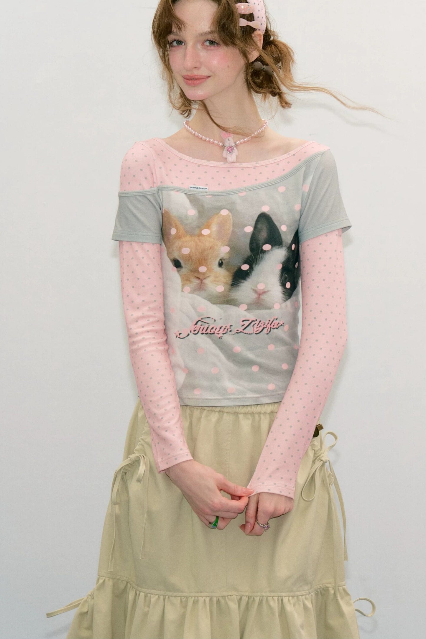Haut color-block en patchwork avec imprimé lapin