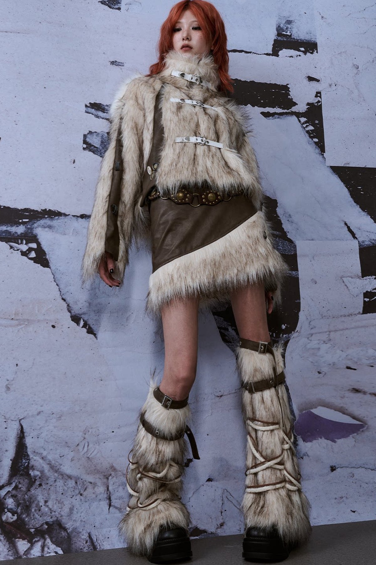 Y2K Sock-Style Fur Patchwork Leg Warmers