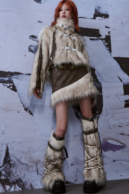 Y2K Sock-Style Fur Patchwork Leg Warmers