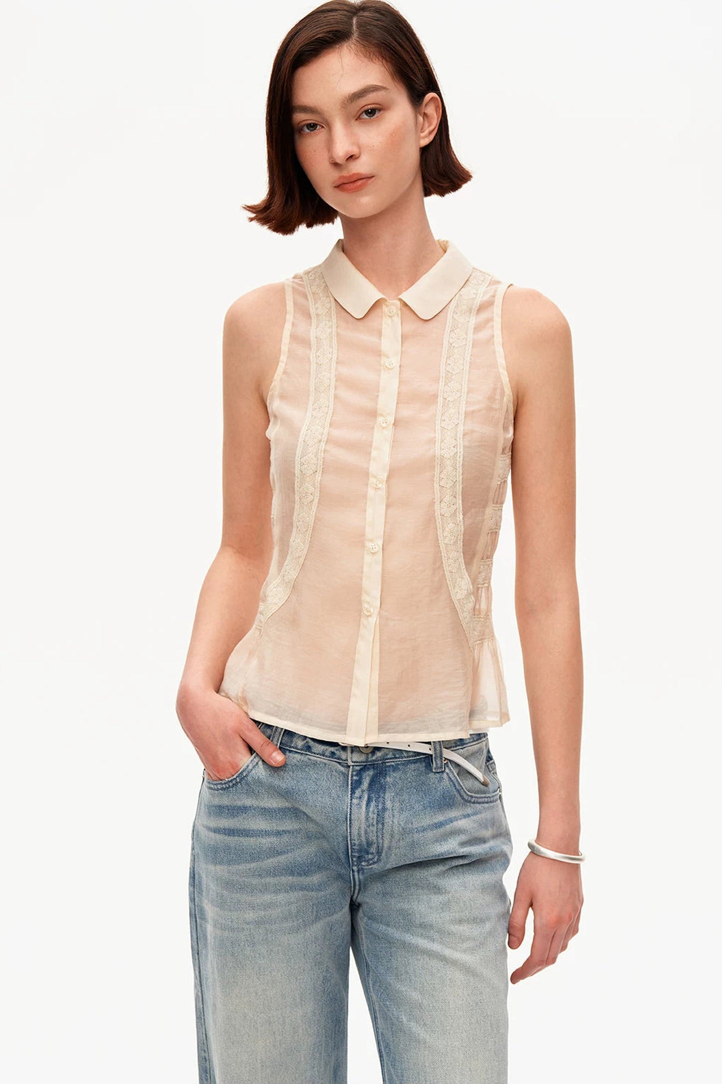 Beige Lace Polo Tencel Camisole