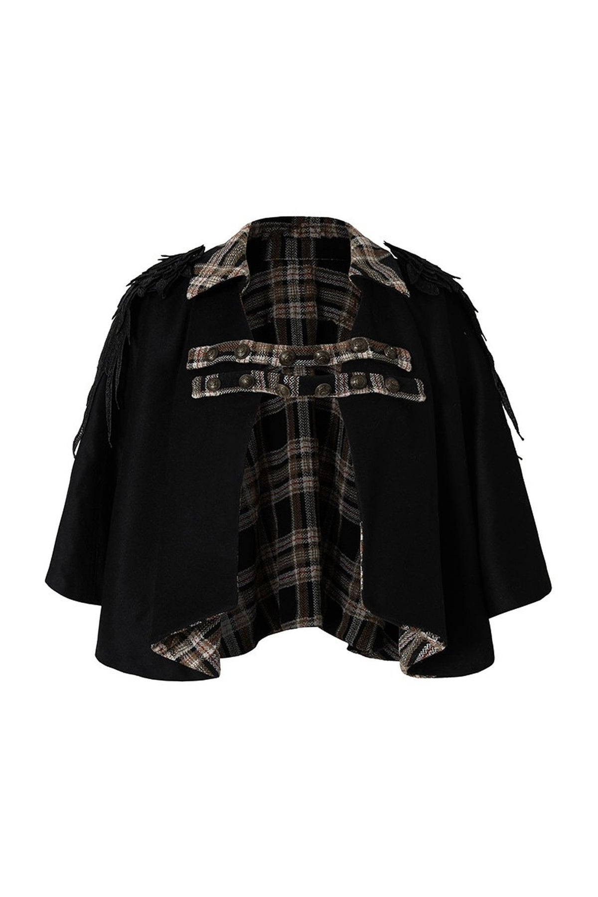 Reversible Wool Blend Plaid Cape