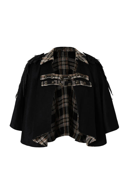 Reversible Wool Blend Plaid Cape