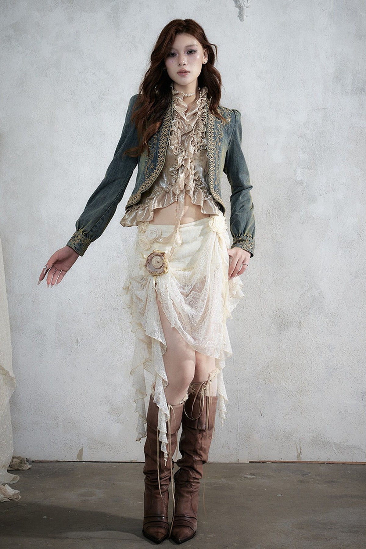 Distressed Embroidered Denim Jacket