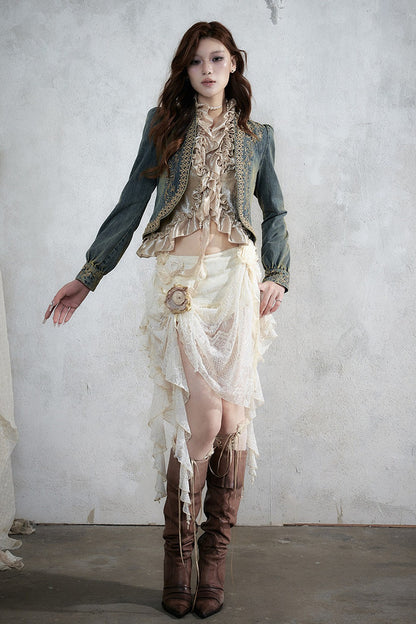 Distressed Embroidered Denim Jacket
