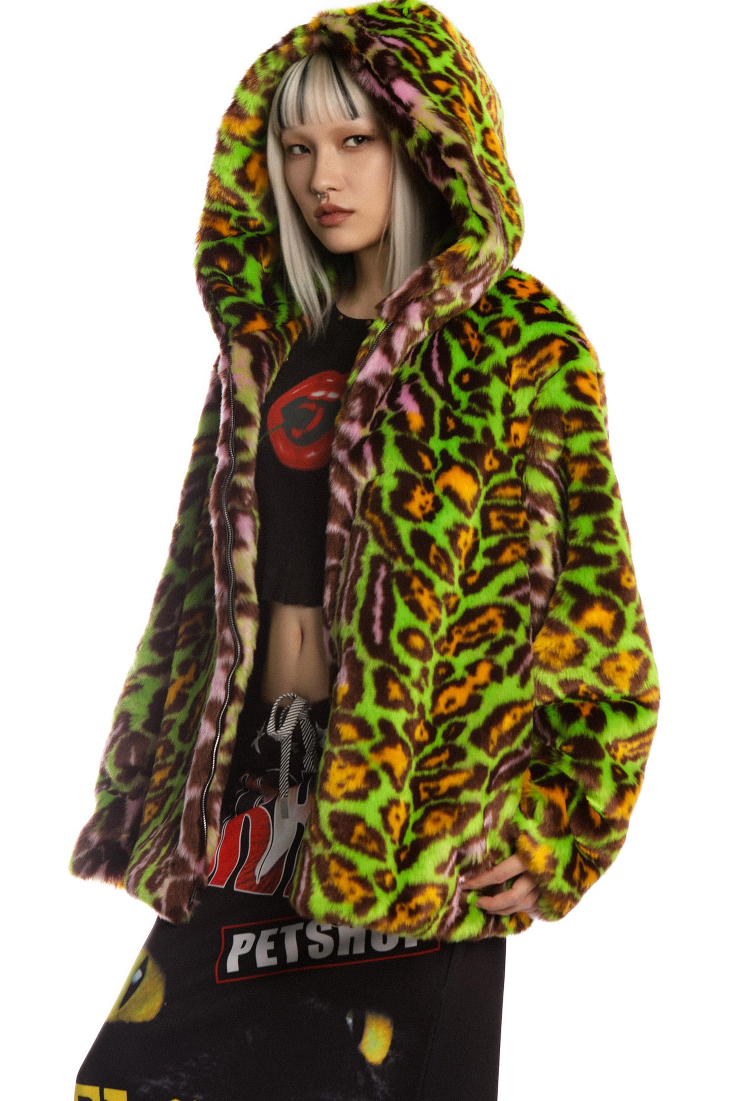 Leopard Print Fur Hooded Jacket