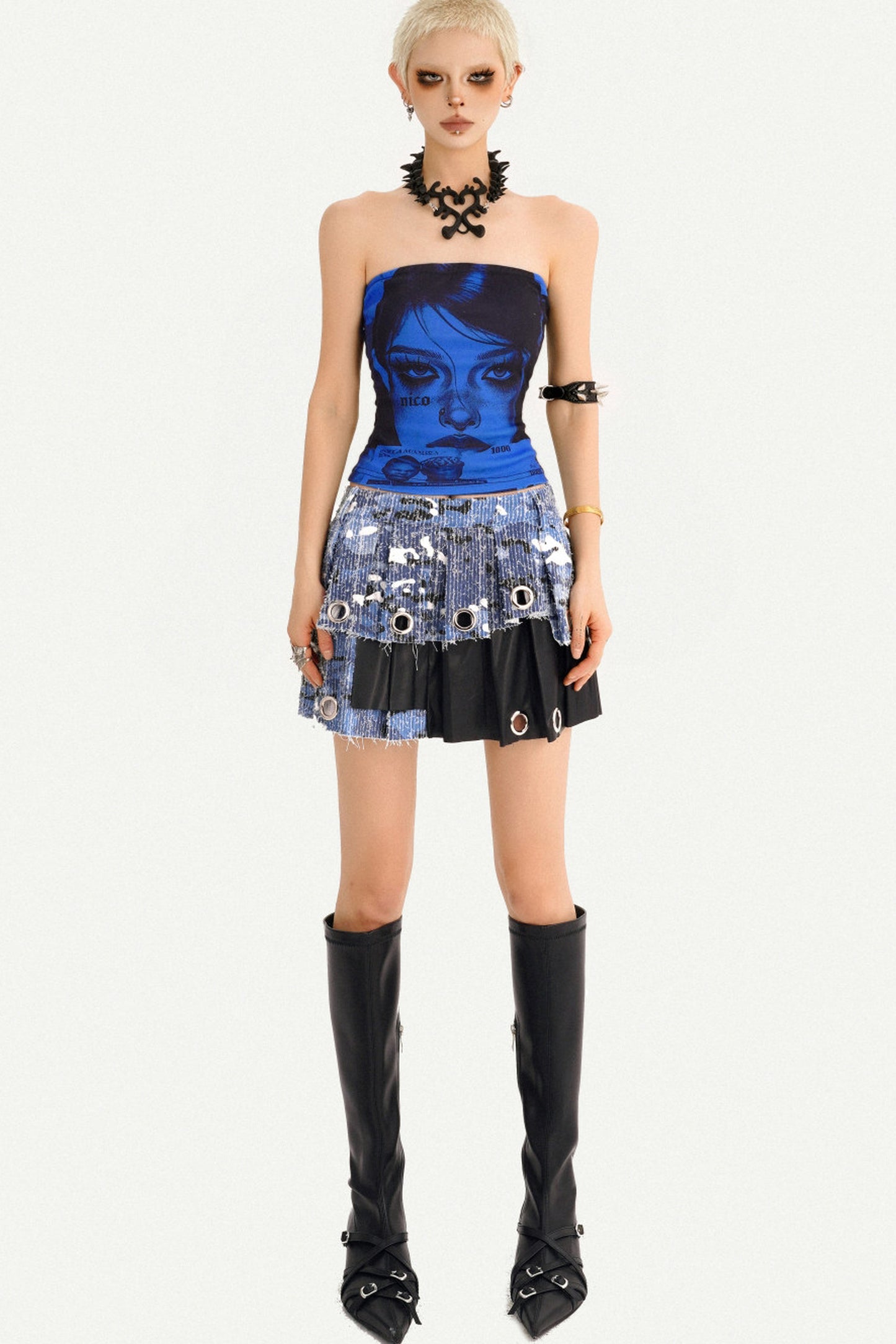 Blue Printed Tube Top