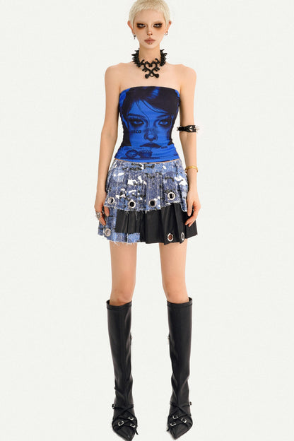 Blue Printed Tube Top