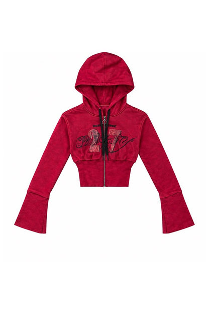 Red Zip-Up Hooded Sweatshirt and Pants Set-Up