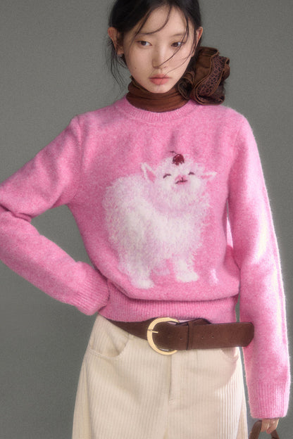 Cherry Lamb Jacquard Wool Blend Sweater