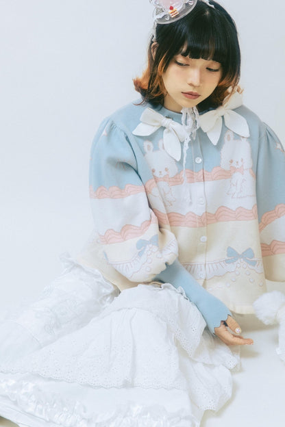 Cardigan a maglia con fiocco e coniglio