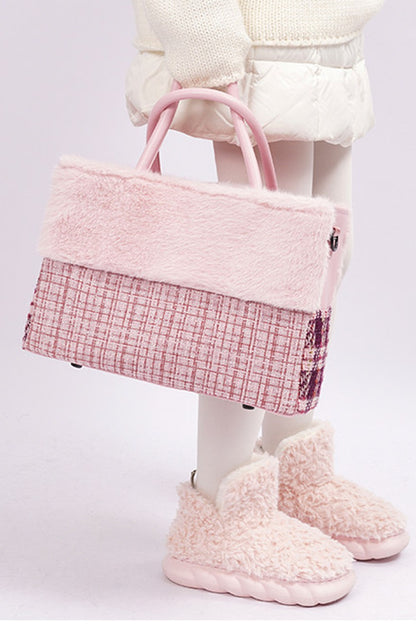 Furry Color-Block Tote Bag
