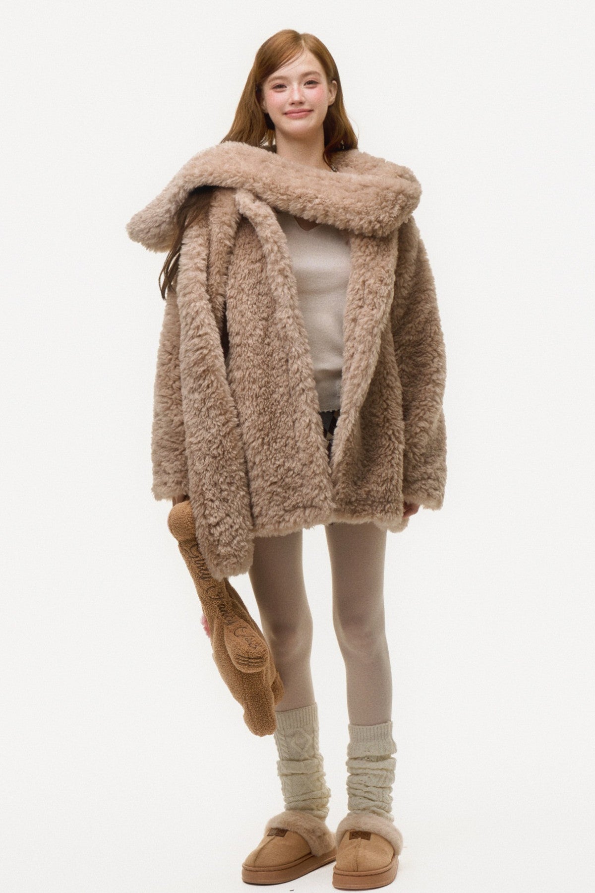Hooded Bear Ear Fur Coat
