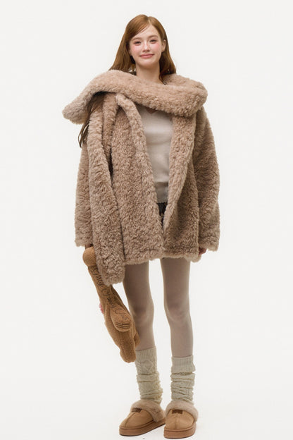 Hooded Bear Ear Fur Coat