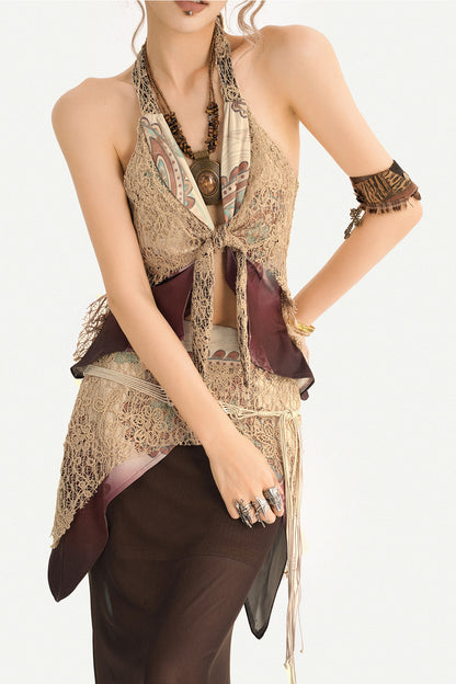 Bohemian Halter Vest And Layered Lace Maxi Set-Up
