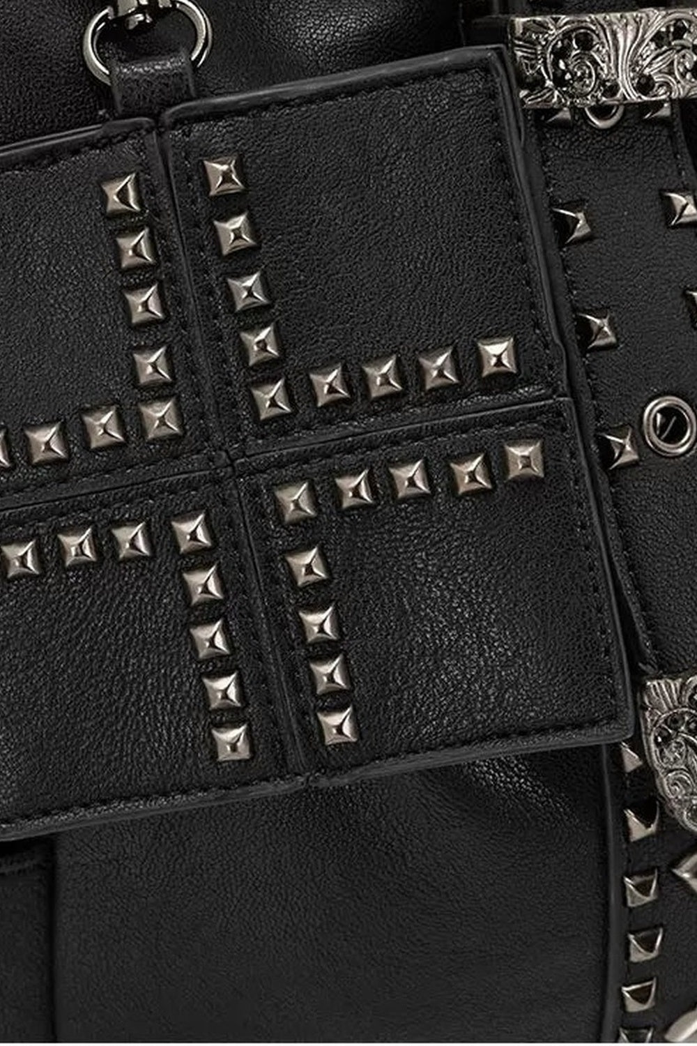 Cross Rivet Leather Shoulder Bag