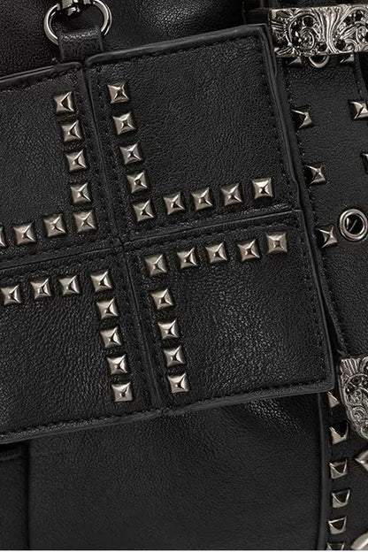 Cross Rivet Leather Shoulder Bag