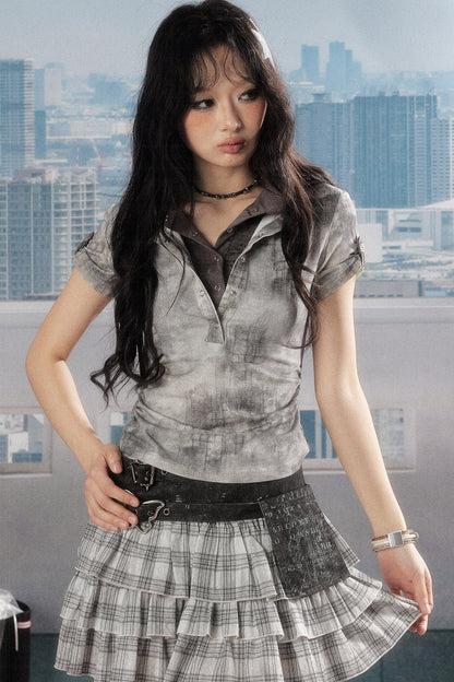 Tie-Dye Short-Sleeved Lapel Top