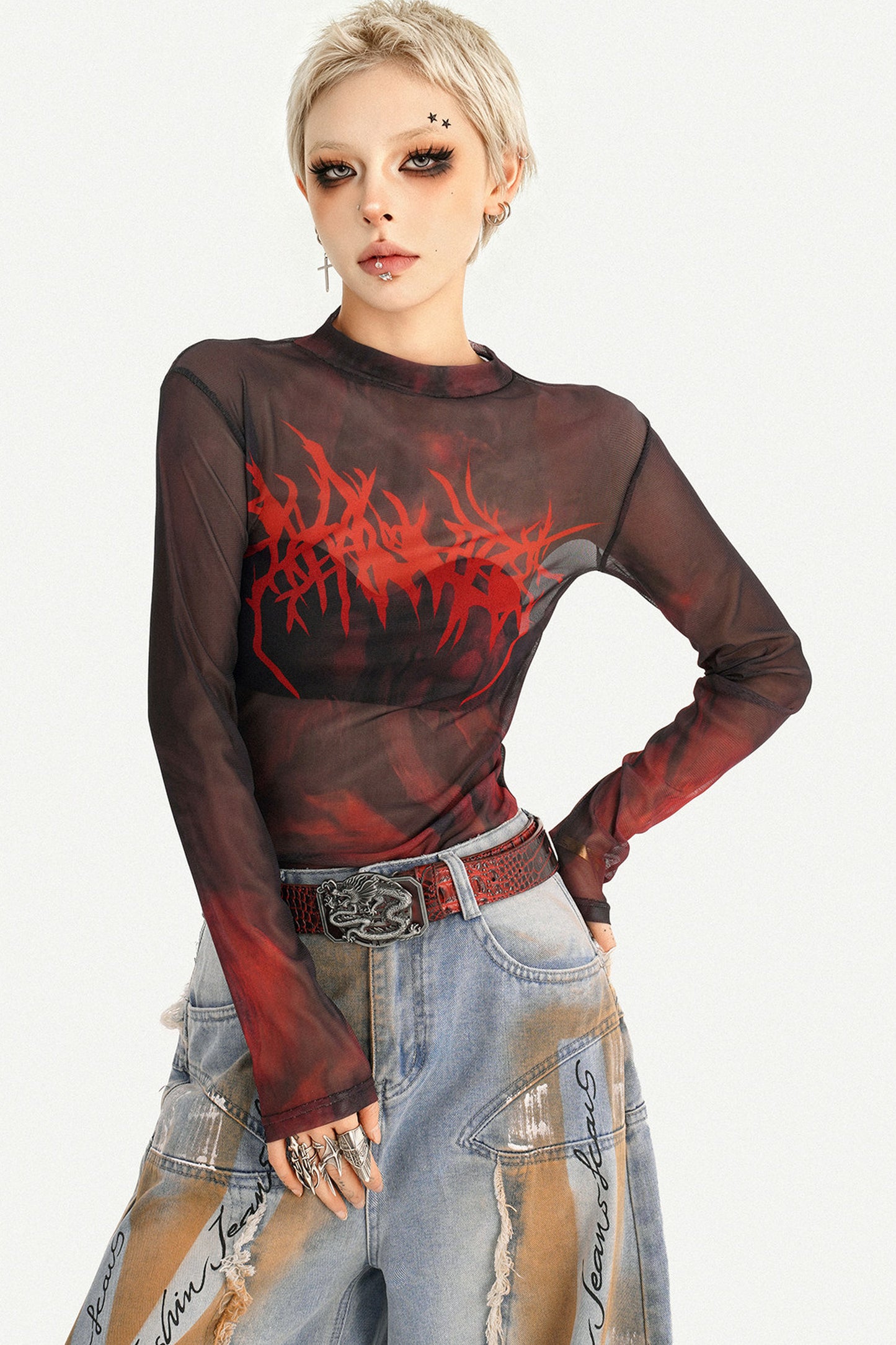 Distressed Patchwork Wide-Leg Denim Pants