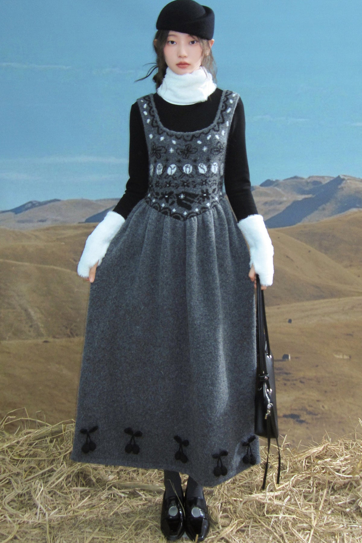 Tulip Bird Fair Isle Jacquard Knit Dress