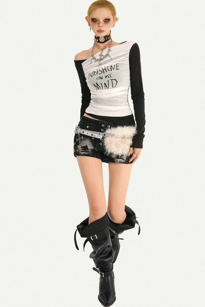 American Retro Long Sleeve Letter Print Top