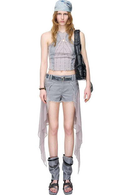 Washed Riveted Patchwork Vest