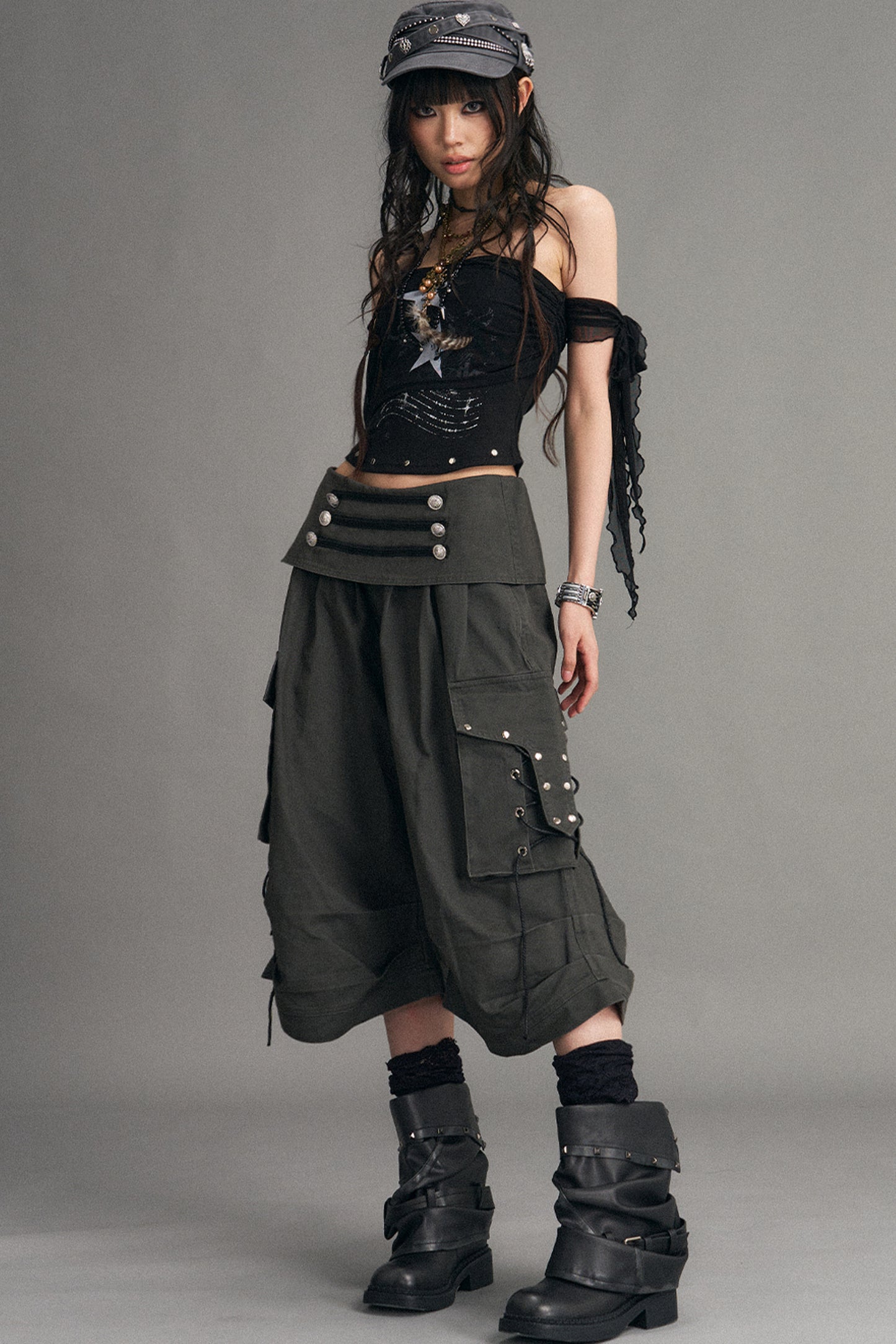 Punk-Netzstrick-Bandeau-Oberteil