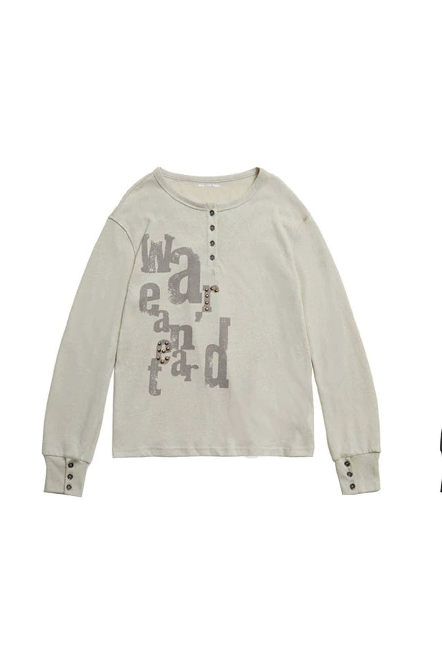 Half-Placket Printed Rhinestone Ruched Sleeve T-Shirt