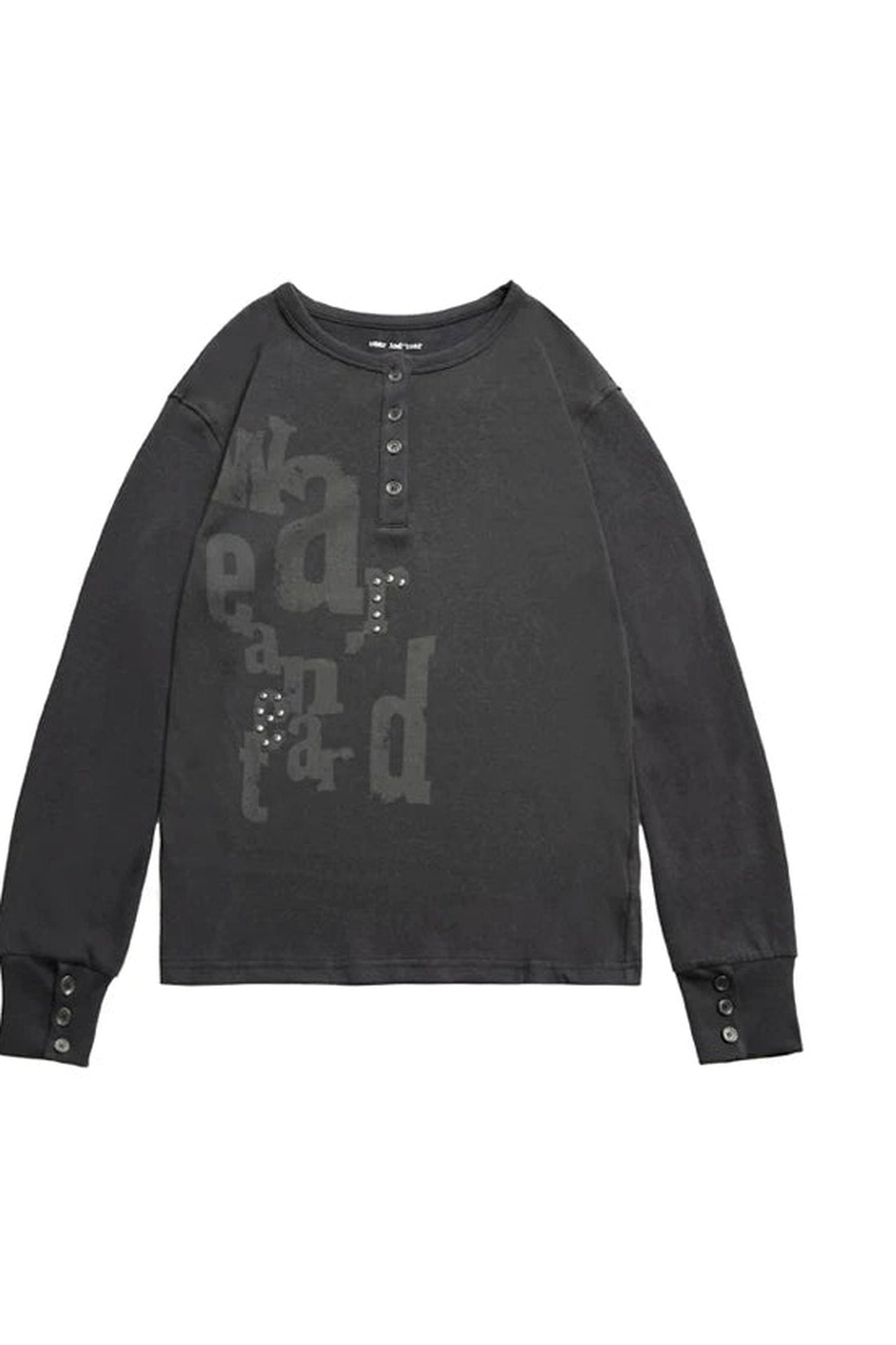 Half-Placket Printed Rhinestone Ruched Sleeve T-Shirt